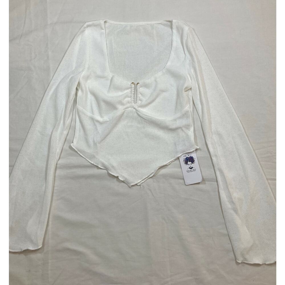 Do My Self Crop Top Women's Medium Off White Long Sleeve